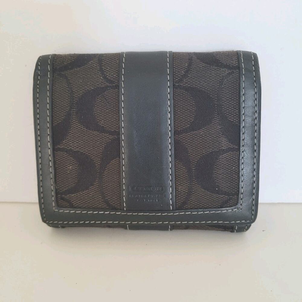 Coach Wallet Canvas Leather Black‎ Designer Medium Trifold Logo Vintage Fair